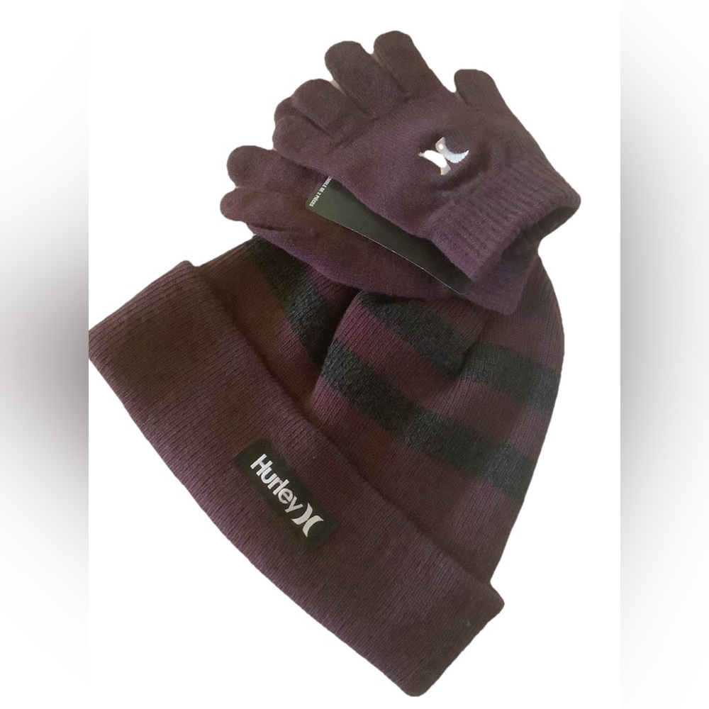 Hurley beanie and gloves knitted set 2 pcs young kids 8-20 new